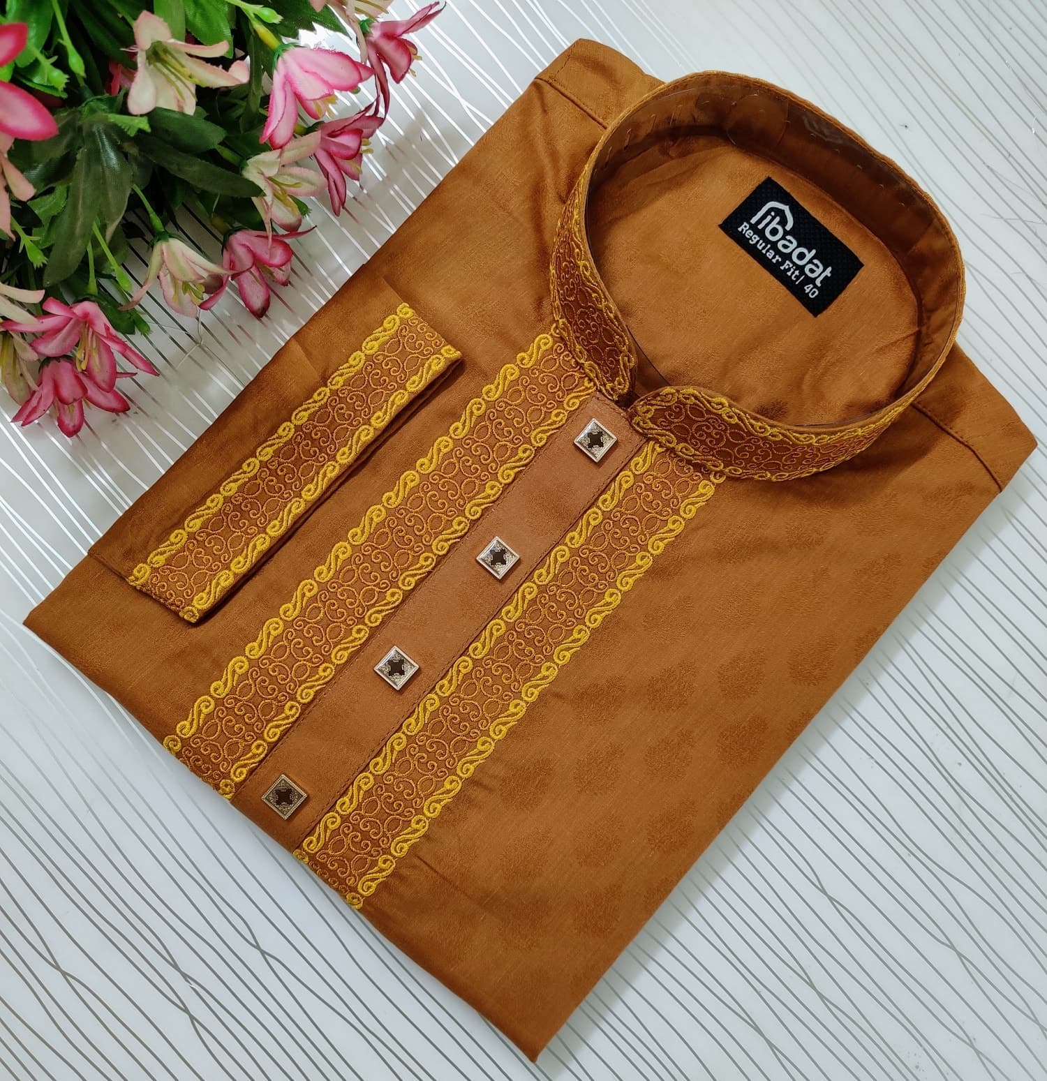 Brown Color Embroidered Cotton Panjabi-002