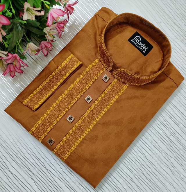 Brown Color Embroidered Cotton Panjabi-002