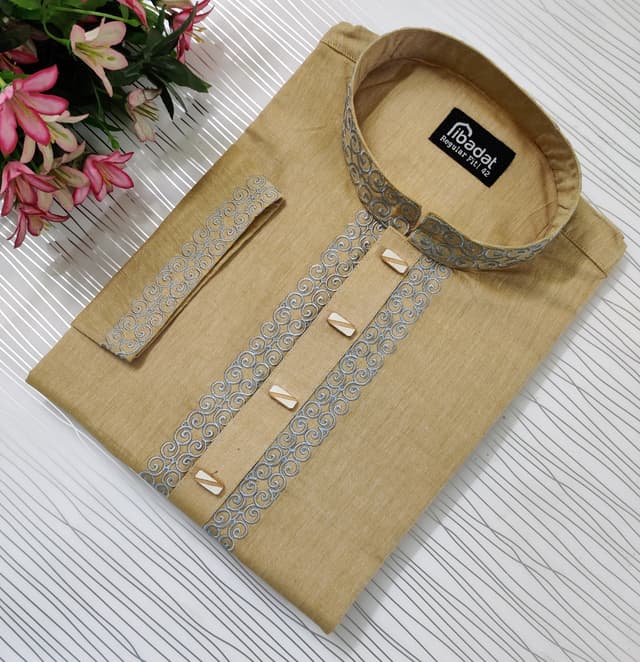 Brown Embroidered Cotton Panjabi-003