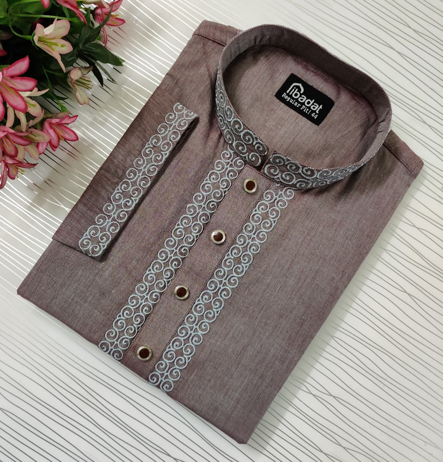 Ash Color Embroidered Cotton Panjabi- 005