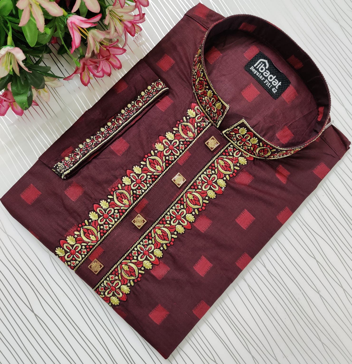 Chocolate Color Embroidered Cotton Panjabi- 007