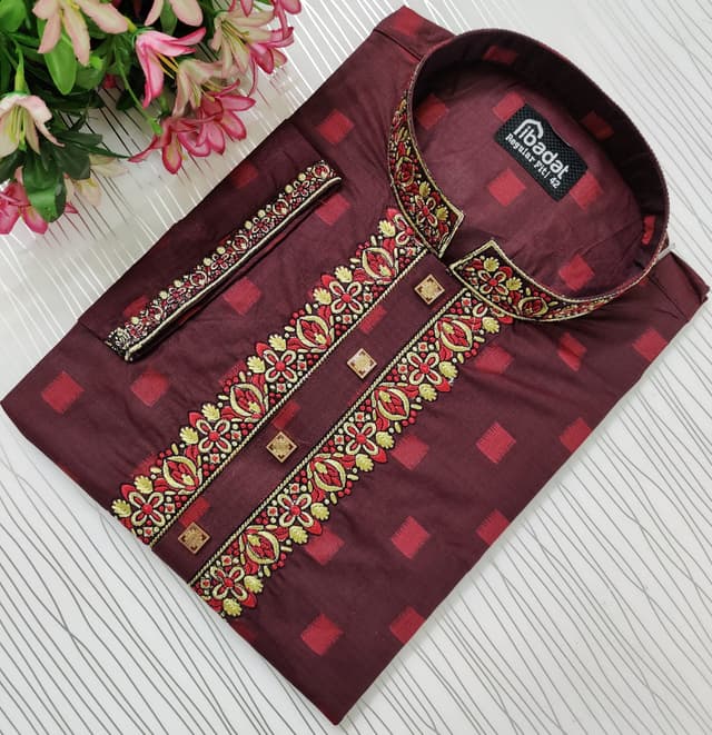 Chocolate Color Embroidered Cotton Panjabi- 007