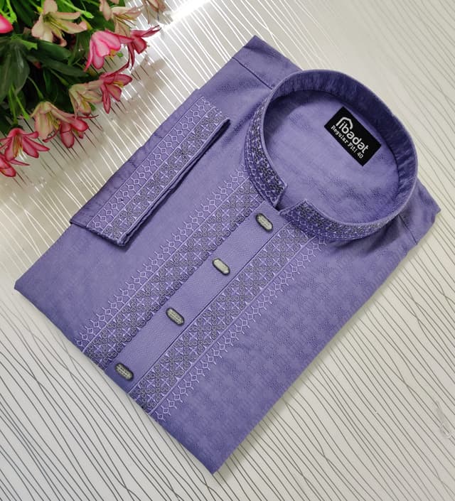Light Purple Embroidered Cotton Panjabi- 009